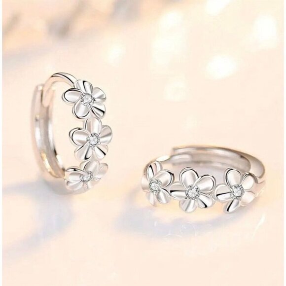 Sterling Silver Flower Earrings - Picture 1 of 3